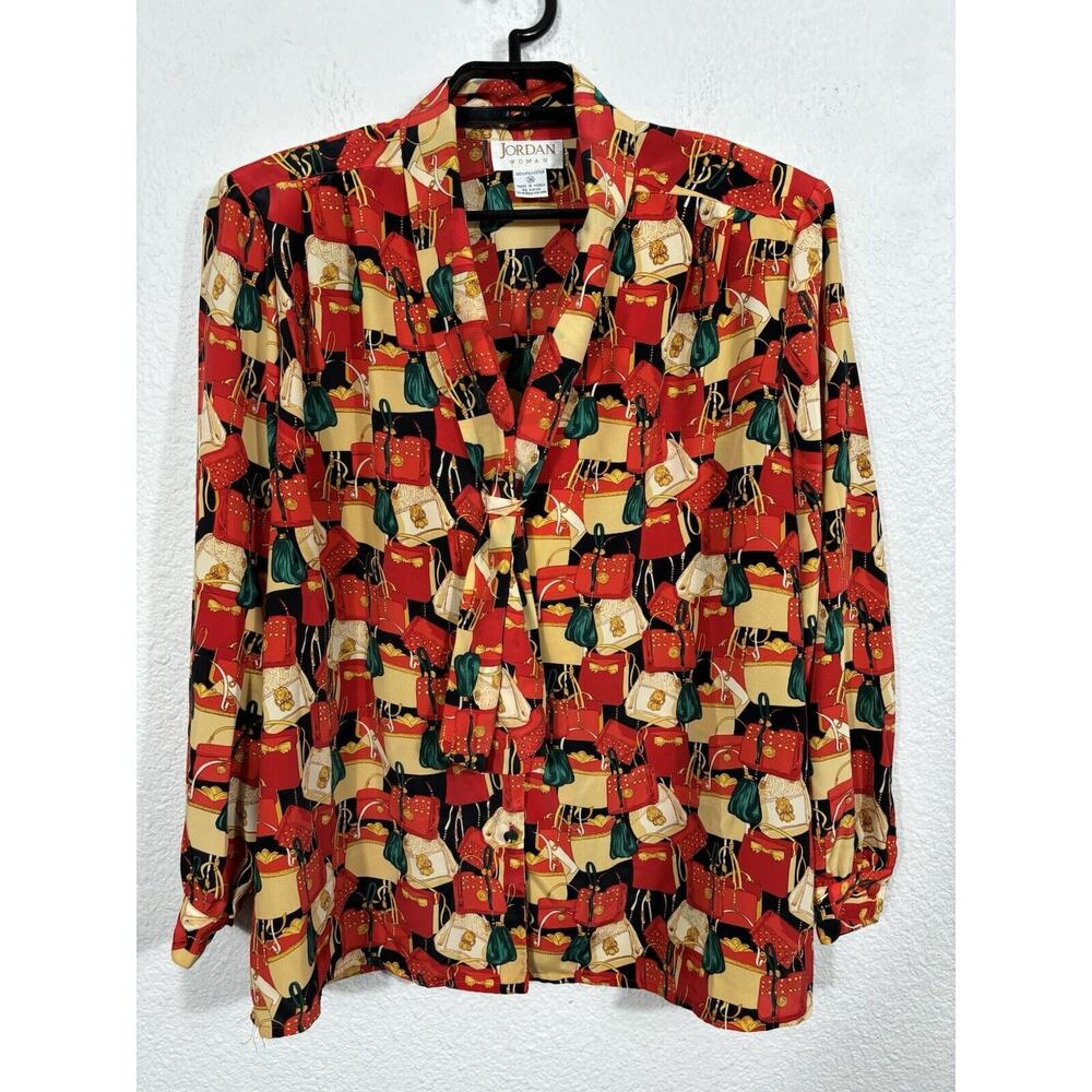 Vintage Jordan Top Plus Size 3XL‎ Fashion Purses Multicolor Long Sleeve Ascot